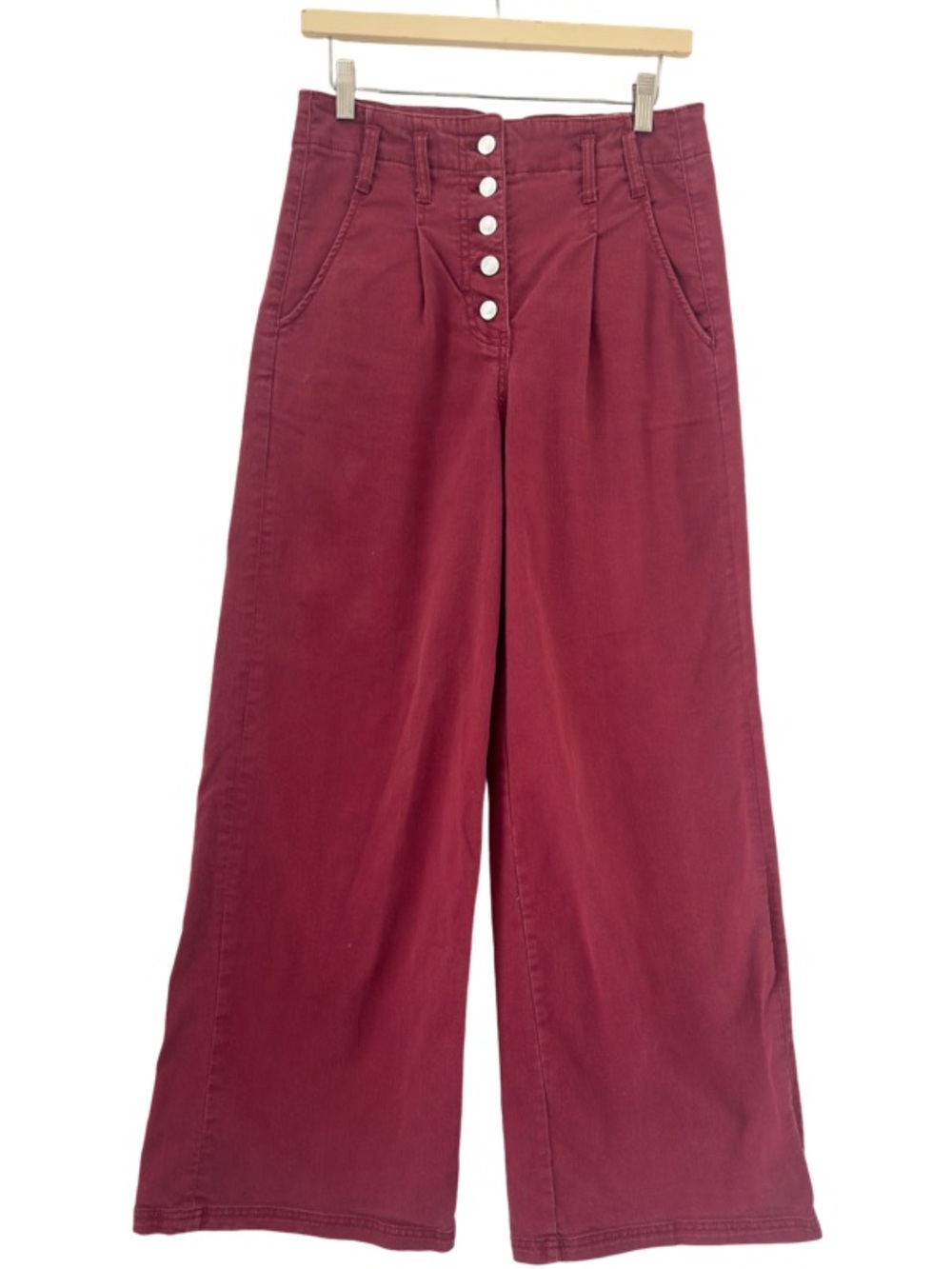 Anthropologie Maeve Wide Baggy High-Rise Button-Fly Pants in Burgundy Size 28 - Picture 4 of 11
